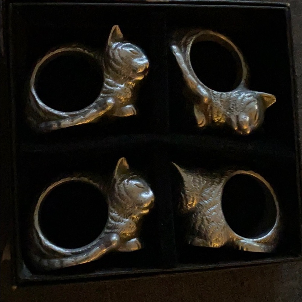 Vintage Pewter Cat Napkin rings
